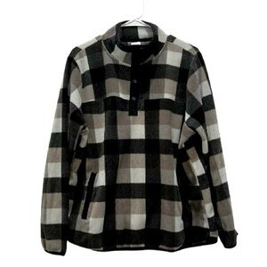 Vera Bradley Women’s Black White Plaid Fleece Cozy Pullover Quarter Snap sz XL